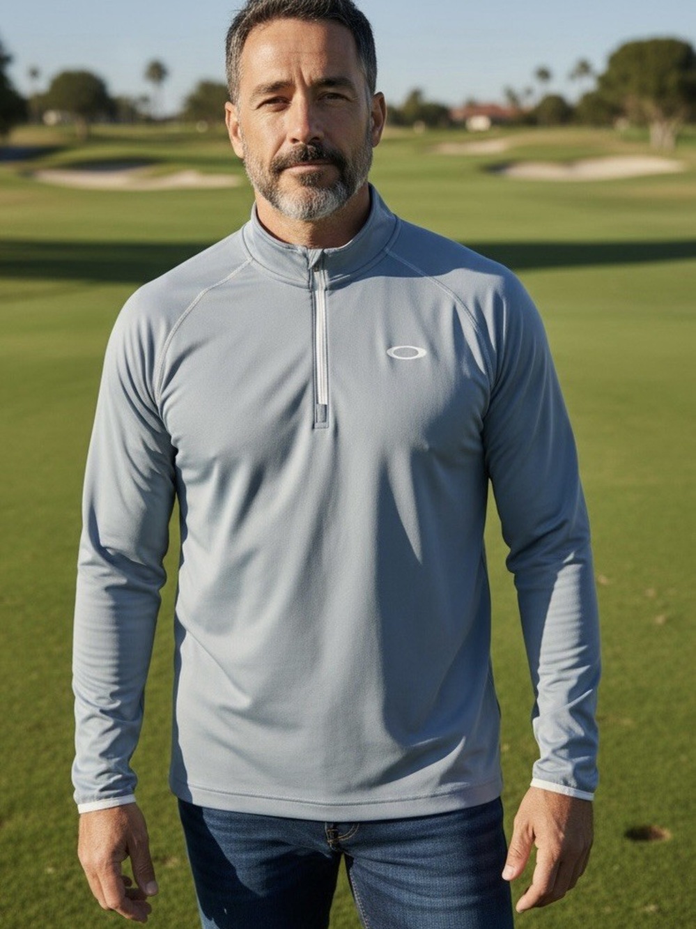 Oakley Long Sleeve Pullover Gray Hydrolix Golf Mock Neck Casual 1/4 Zip Men’s L